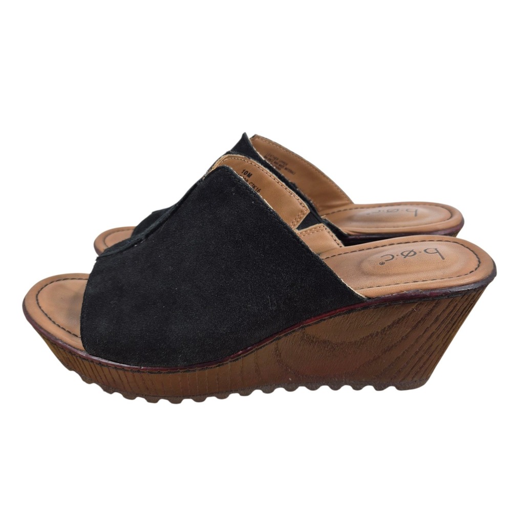 b.o.c. Born Concept Black Suede Wedge Sandals Womens 10M Slide Mules